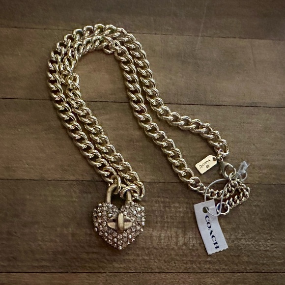 Coach Heart Pink Multi Turnlock Pavé Chain Link Necklace - Picture 10 of 16